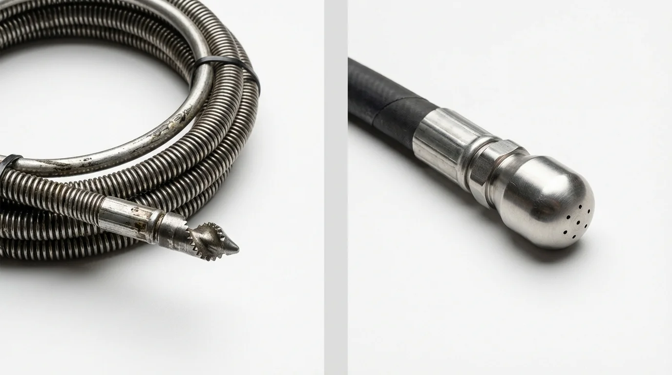 Drain snake cable and hydro jetting nozzle used for drain cleaning in Munford, TN
