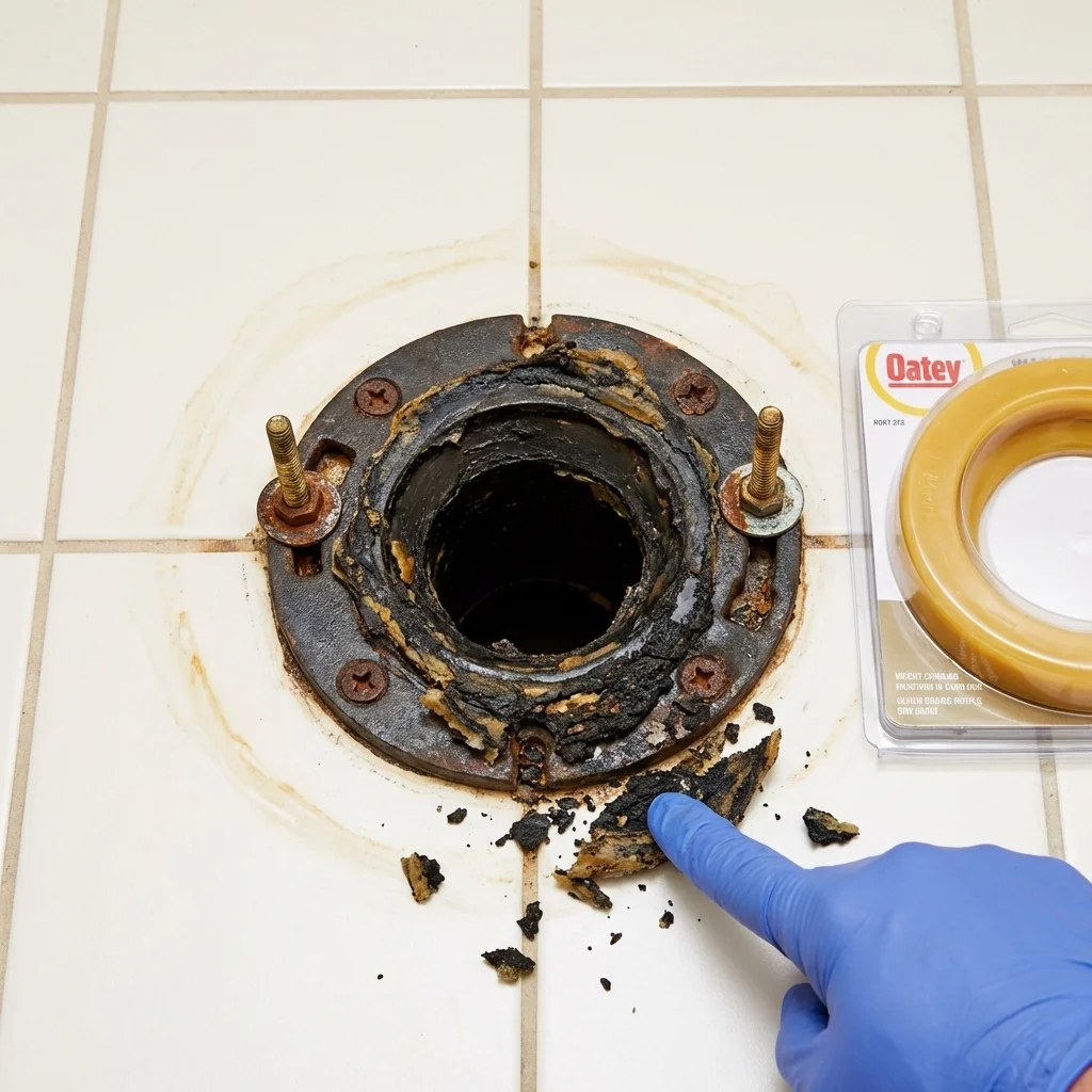 Failed wax ring showing water seepage at the base of a toilet in a Munford, TN home