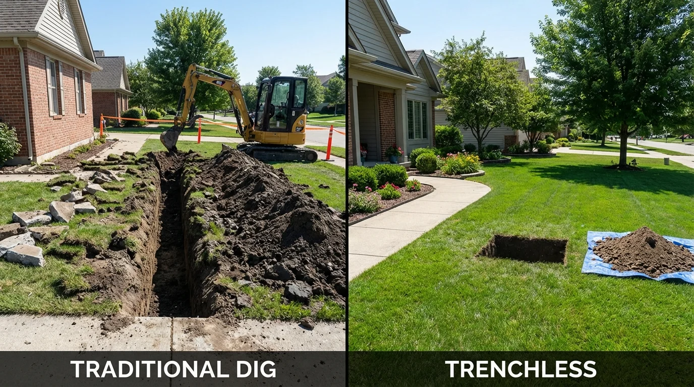 Trenchless sewer repair with minimal yard damage versus traditional excavation in Munford, TN